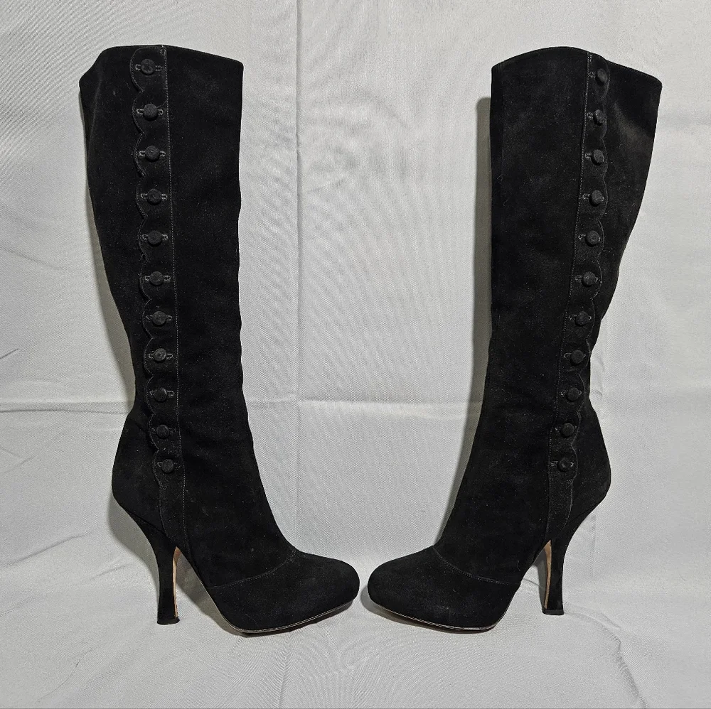 Dolce & Gabbana Designer Black Suede Sexy Zip Up Knee High Boots Size 39/8.5 - Picture 4 of 14